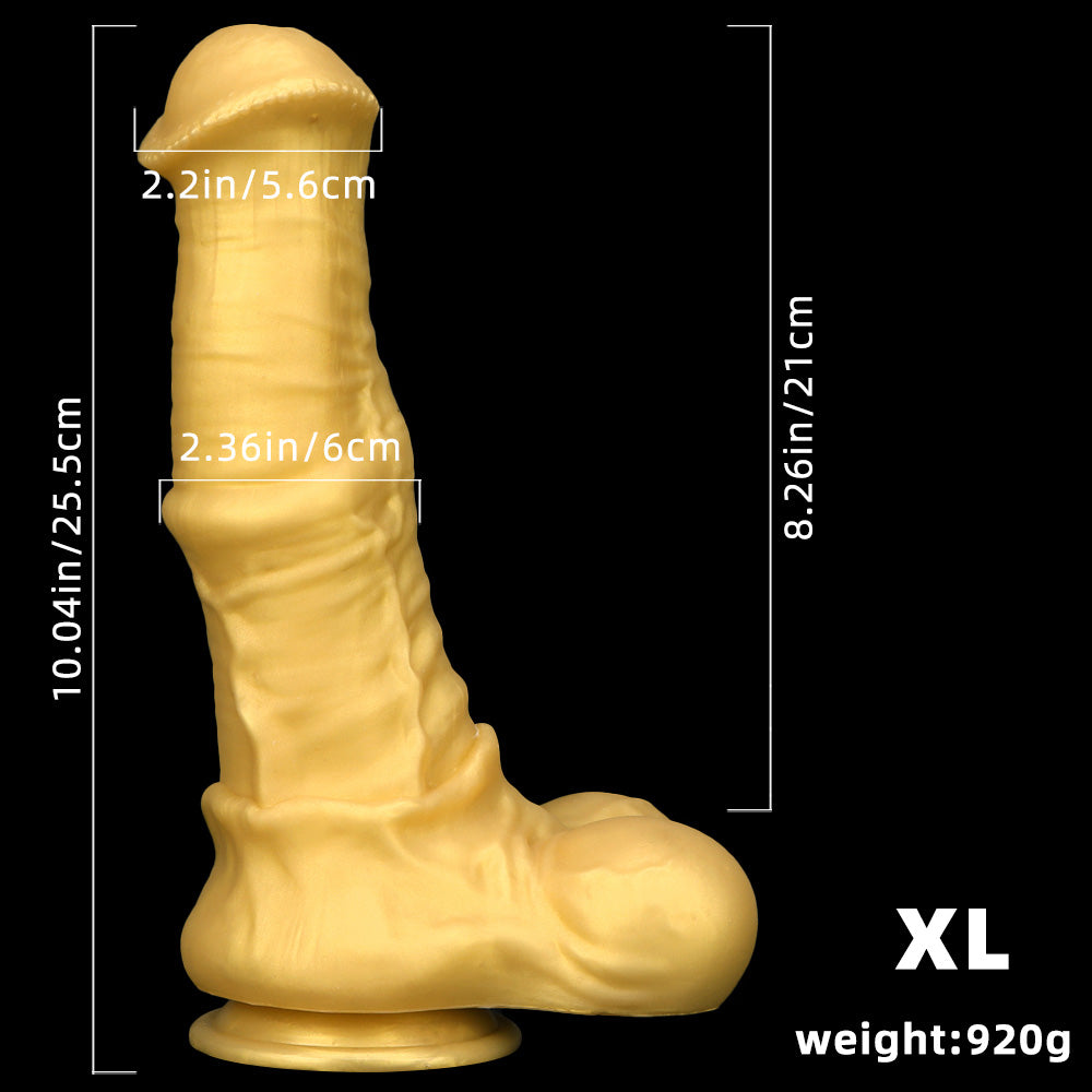 Gode cheval énorme en silicone de 33 cm de diamètre, doré
