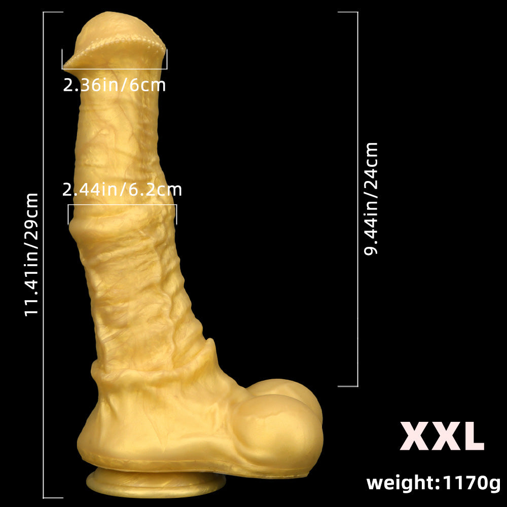 Gode cheval énorme en silicone de 33 cm de diamètre, doré