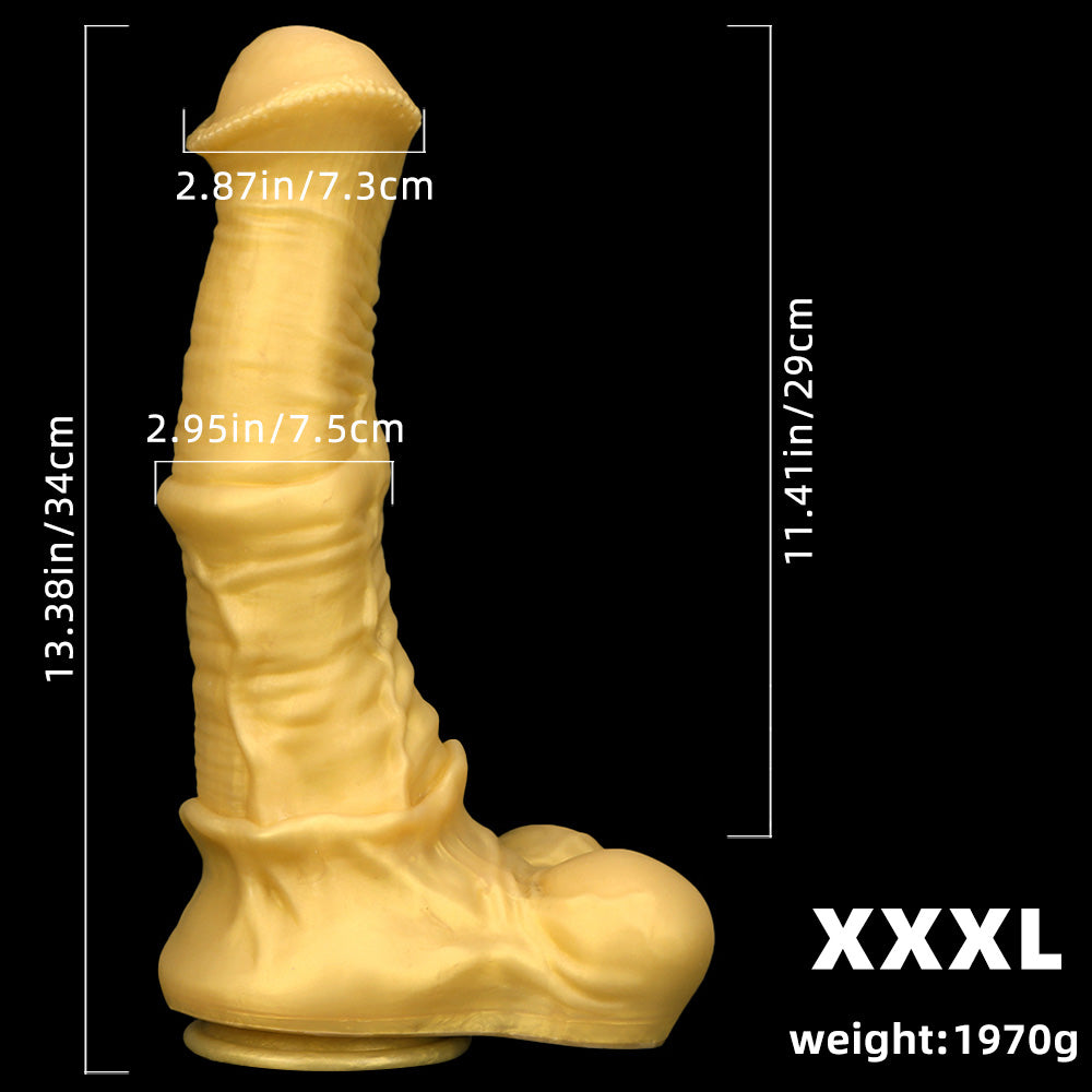 Gode cheval énorme en silicone de 33 cm de diamètre, doré