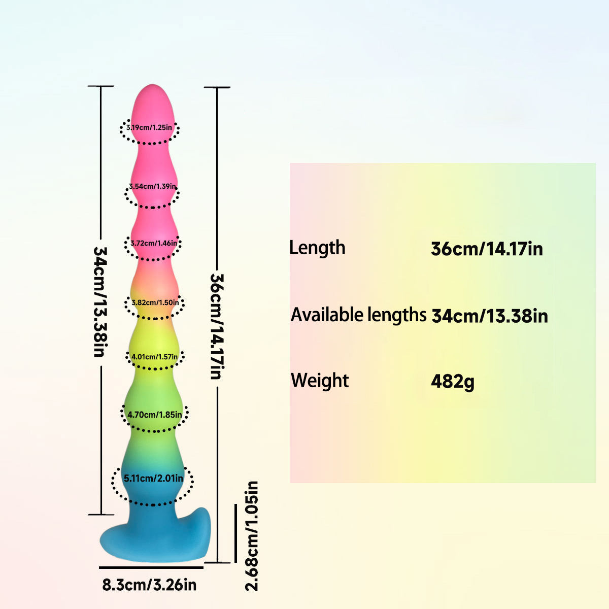 DILDO ANAL ÉNORME SILICONE 14 POUCES ARC-EN-CIEL