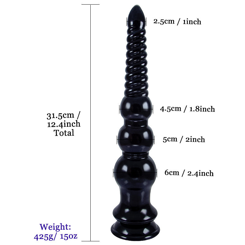LONG ANAL DILDO 12 INCH BLACK FOR MEN BEADED