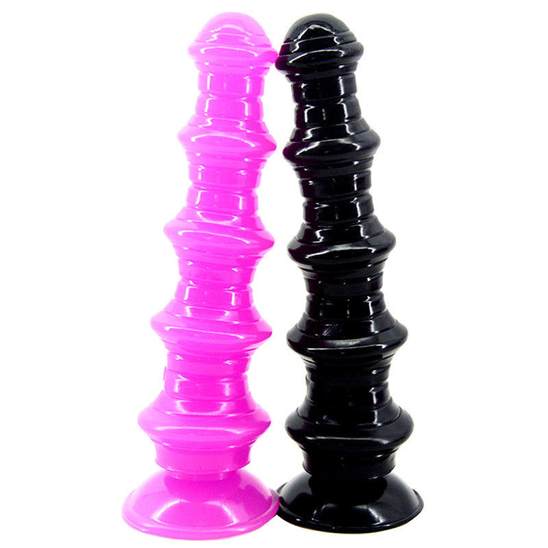 BEADED ANAL DILDO RIBBED 8 INCH BLACK