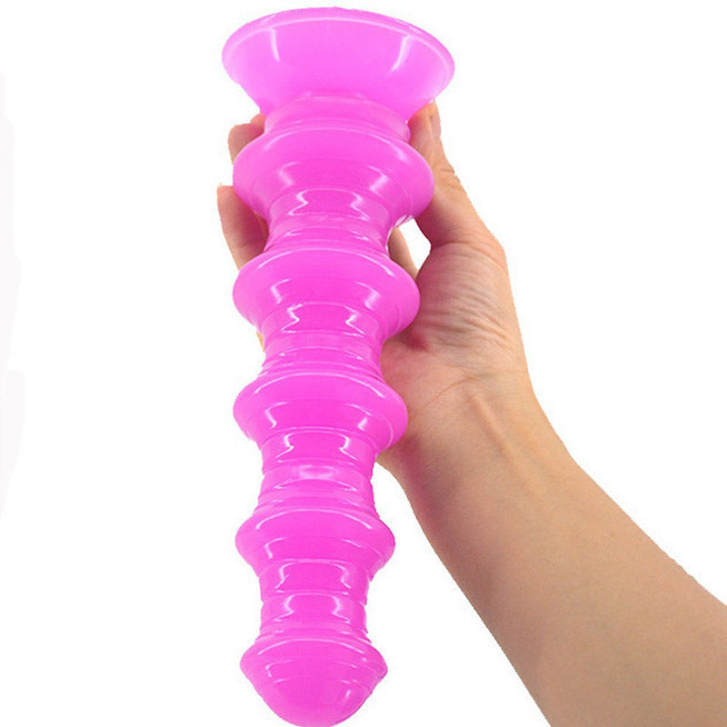 BEADED ANAL DILDO RIBBED 8 INCH BLACK