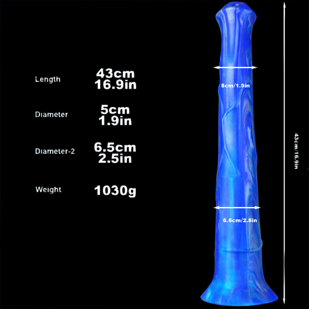 Gode cheval géant en silicone de 46 cm de long, bleu