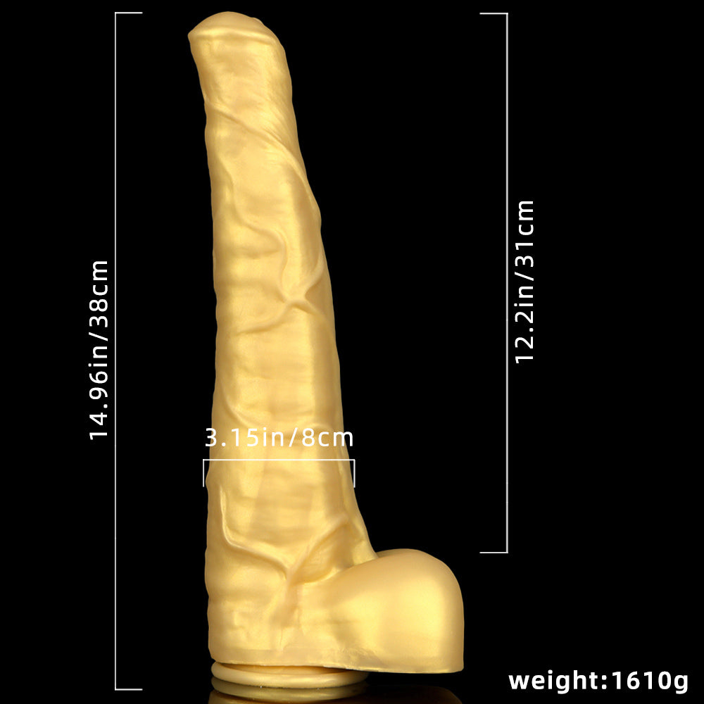 Gode cheval énorme en silicone de 15 pouces doré