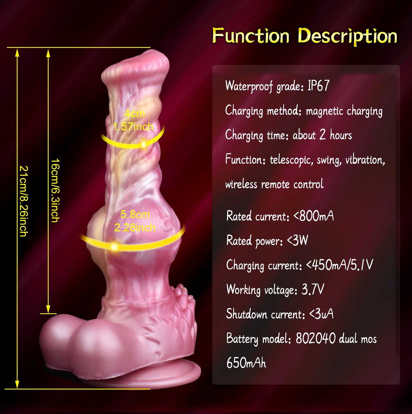 Gode cheval vibrant en silicone 23 cm rose