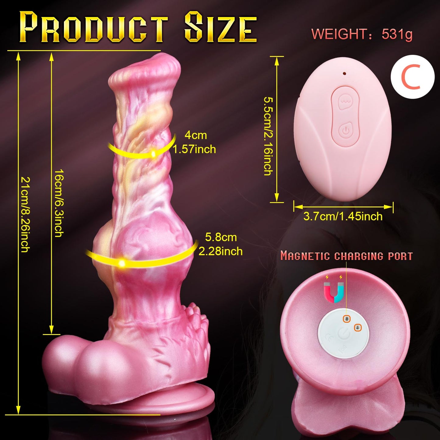 Gode cheval vibrant en silicone 23 cm rose