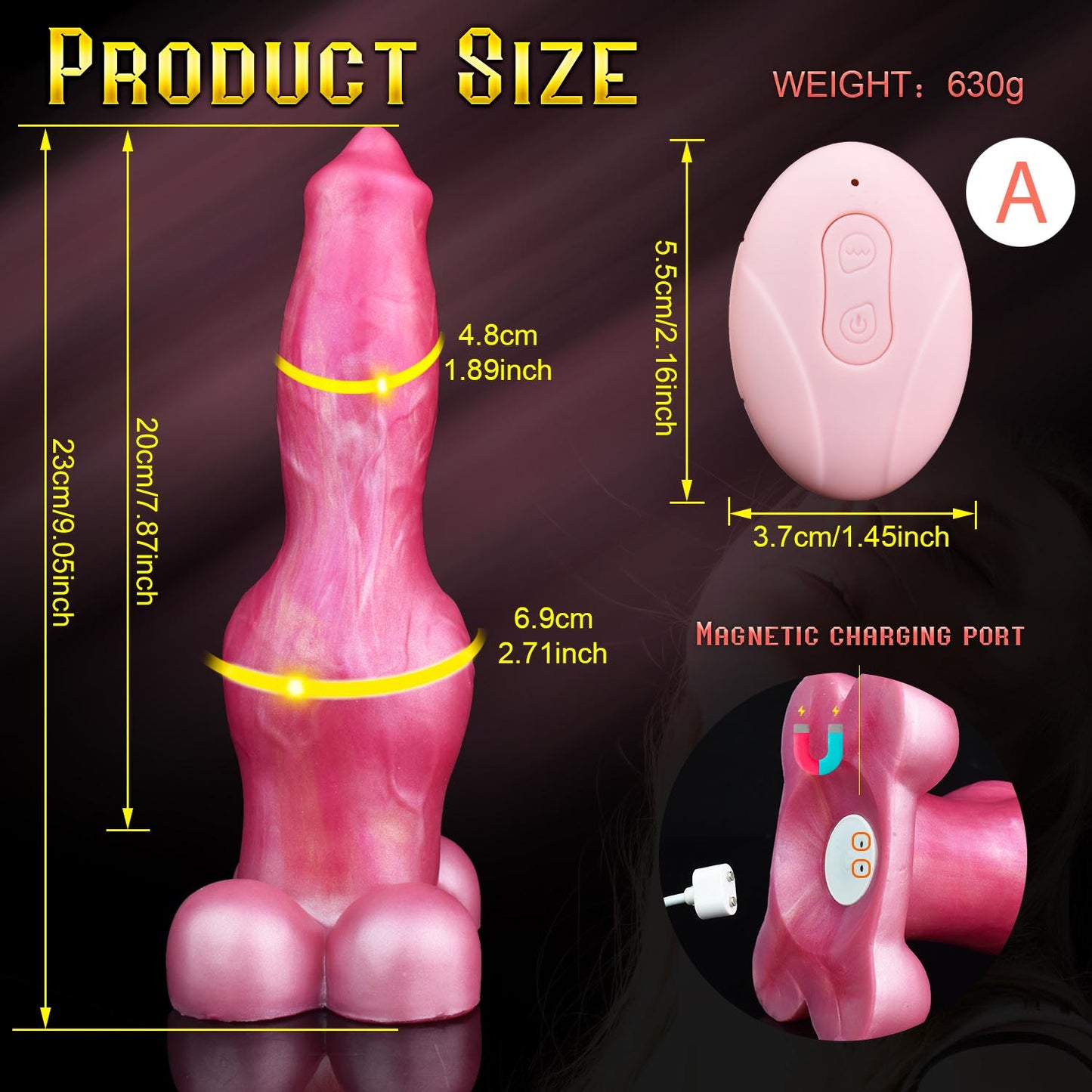 Gode cheval vibrant en silicone 23 cm rose