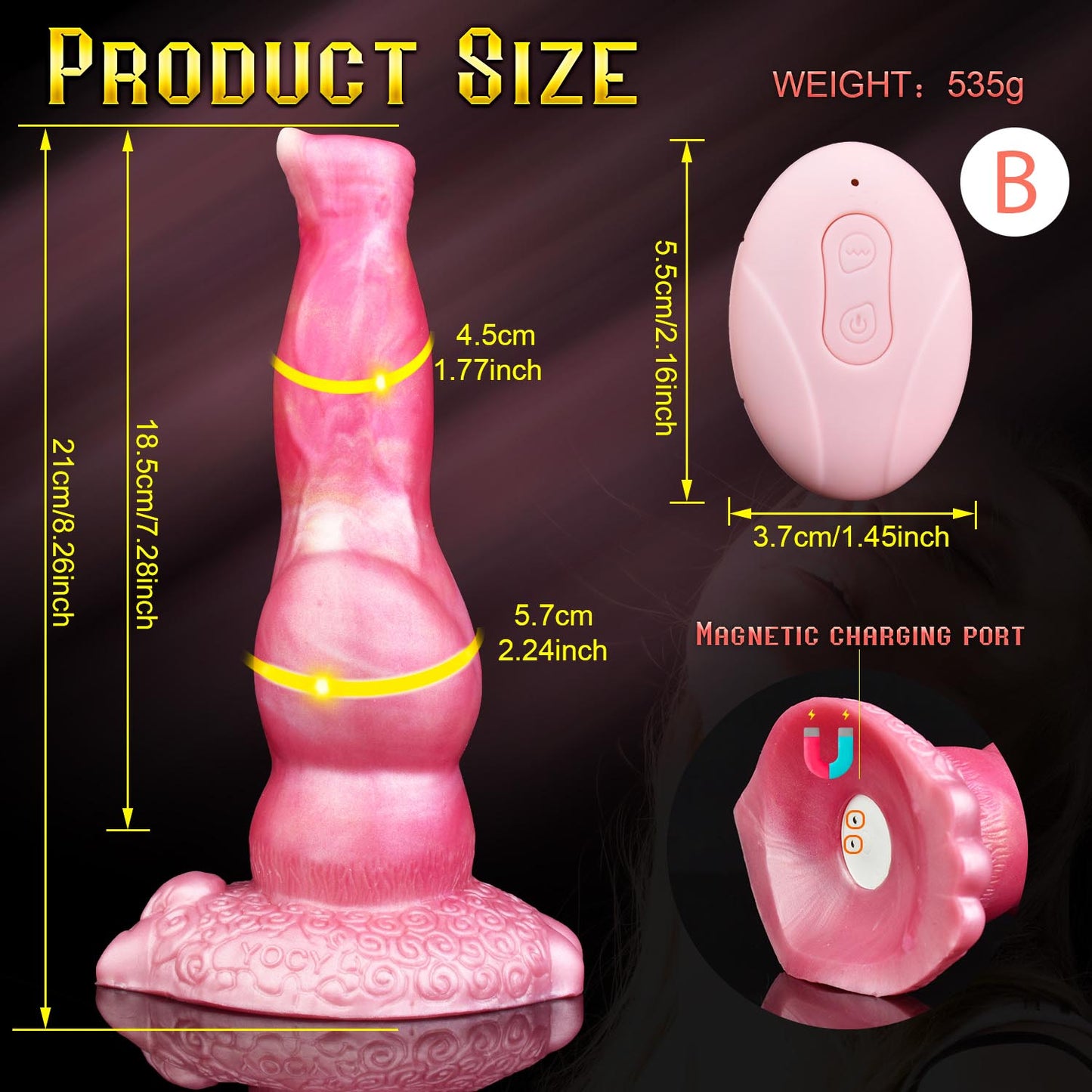 Gode cheval vibrant en silicone 23 cm rose