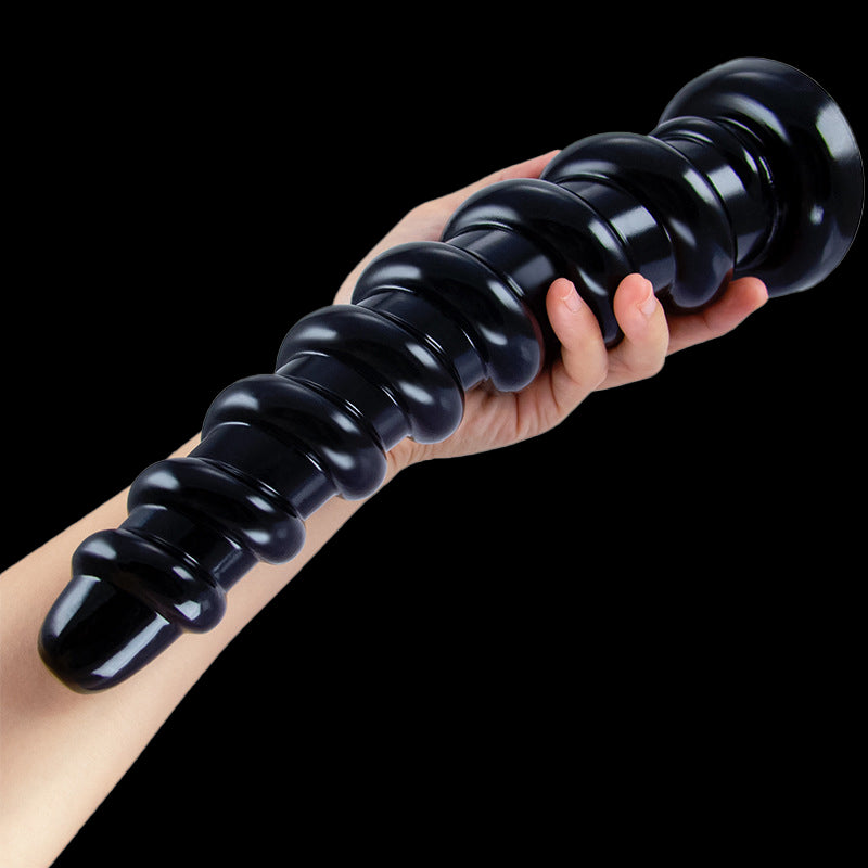 LONG ANAL DILDO FOR MEN RIBBED10 INCH BLACK BEADED