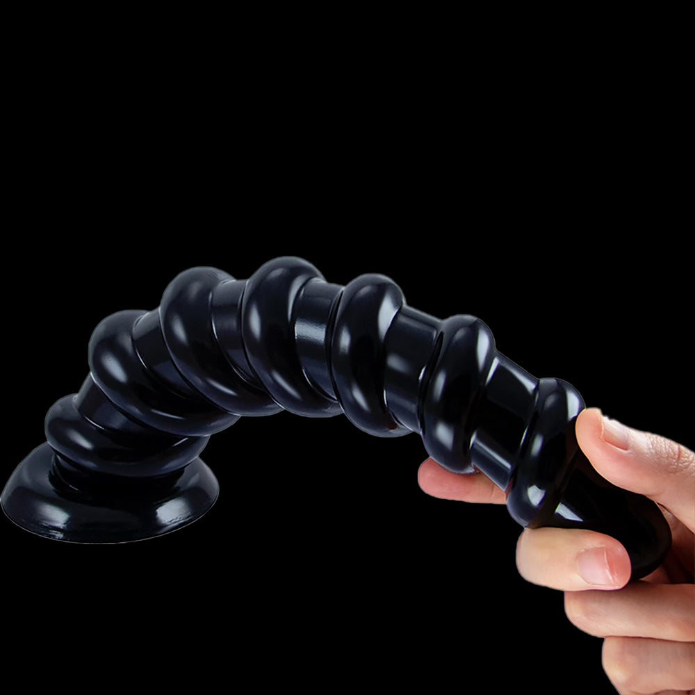 LONG ANAL DILDO FOR MEN RIBBED10 INCH BLACK BEADED