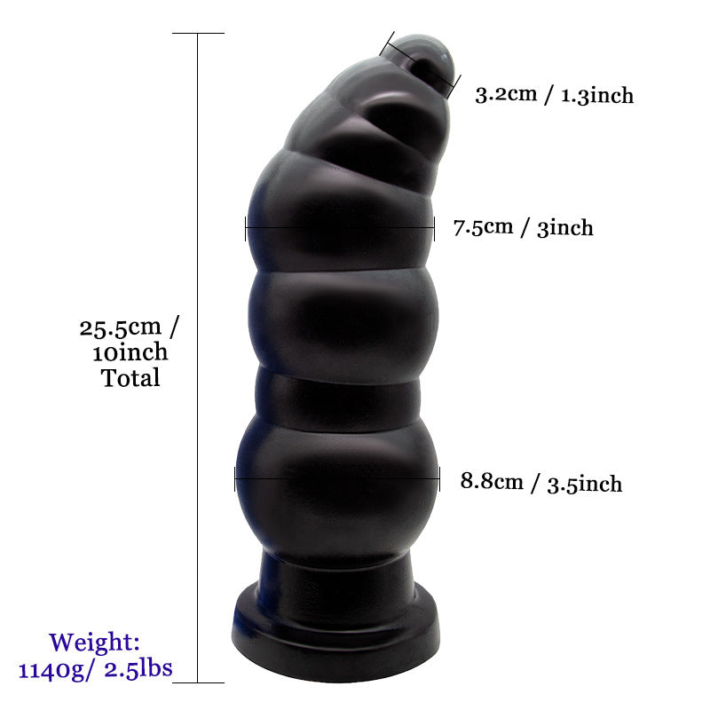 BIG ANAL DILDO RIBBED MENS 10 INCH BLACK BEADED
