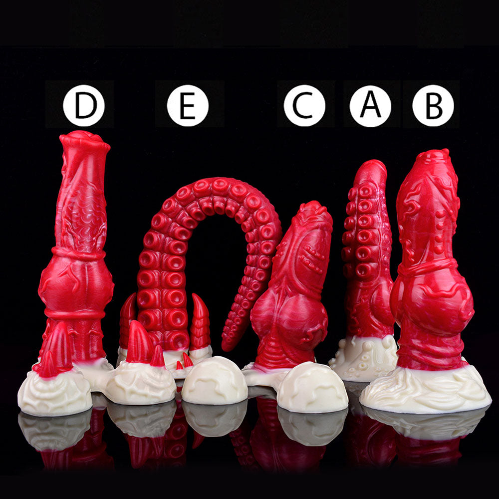 Gode tentacule monstre énorme en silicone de 43,2 cm (17 po) rouge