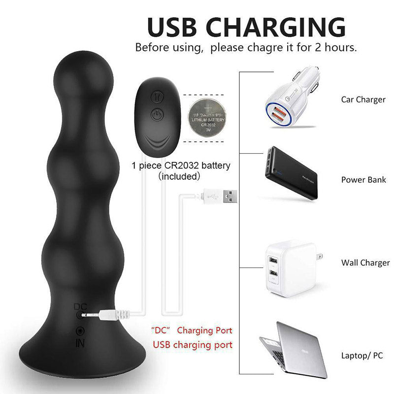 VIBRATING ANAL TOYS BEADED 7 INCH BLACK