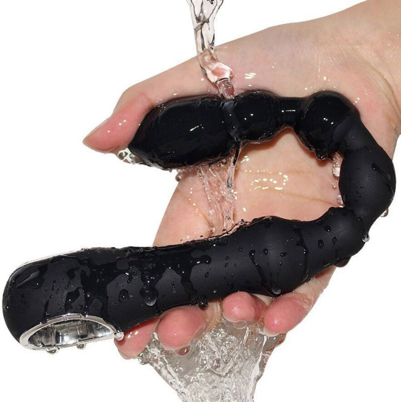 VIBRATING ANAL TOYS MEN BEADED LONG 10 INCH BLACK
