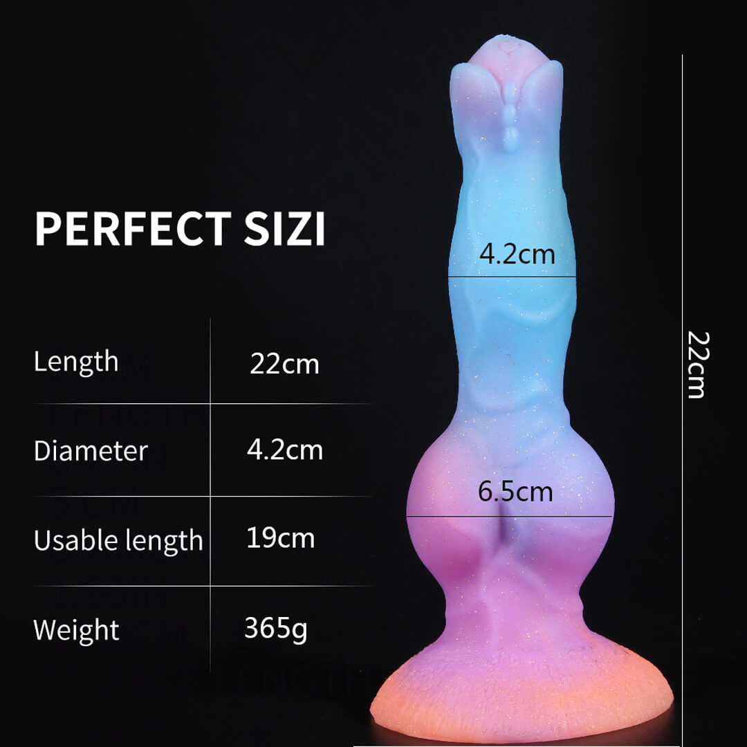 DILDO FANTASY EN SILICONE POUR CHIEN 8 POUCES BRILLE DANS LE NOIR