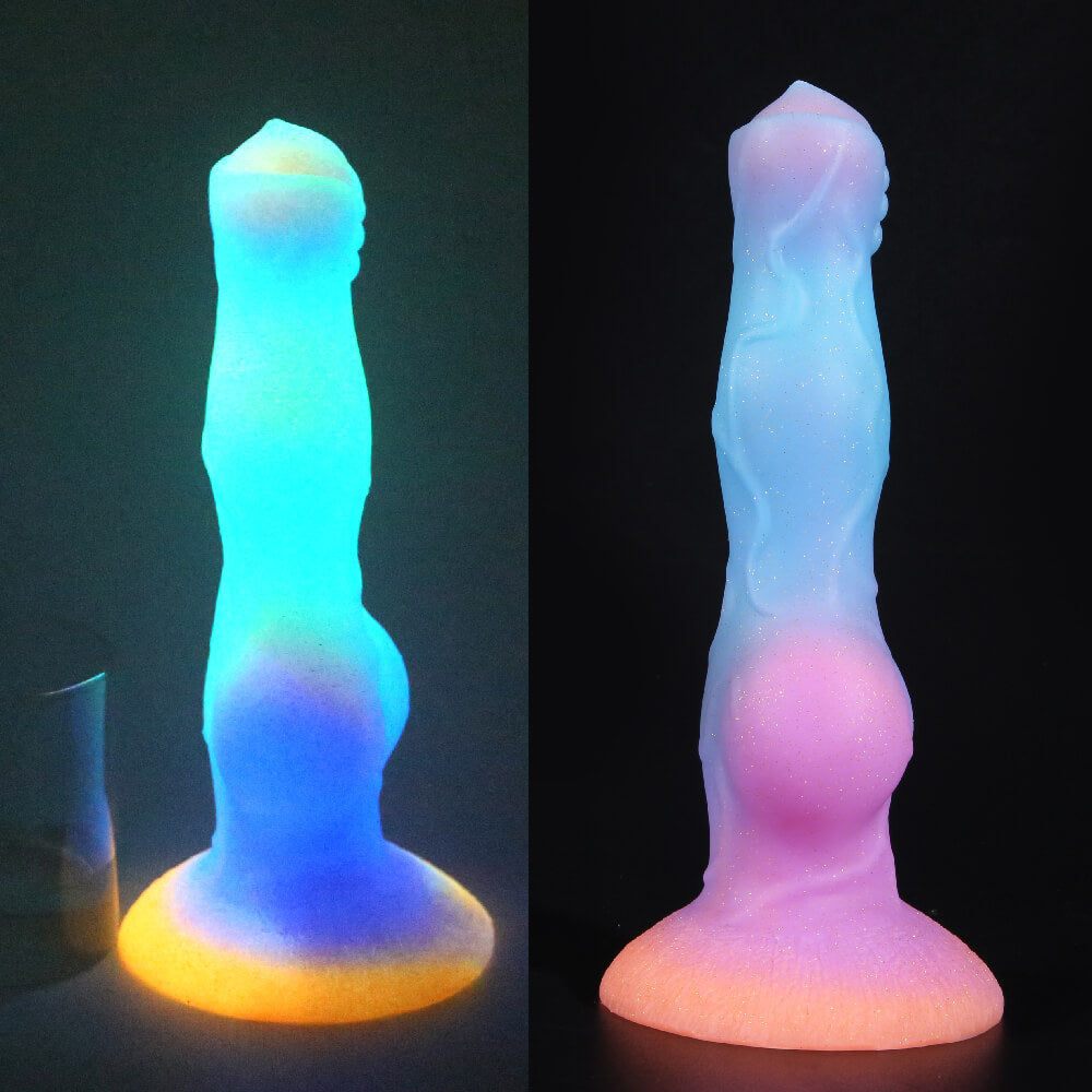DILDO FANTASY EN SILICONE POUR CHIEN 8 POUCES BRILLE DANS LE NOIR