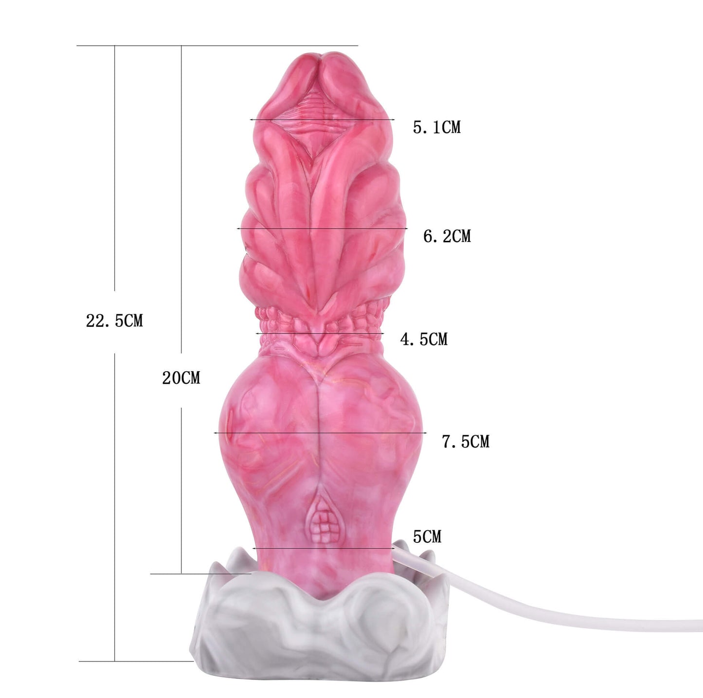 Gode gicleur monstre noué en silicone de 20,3 cm, rose
