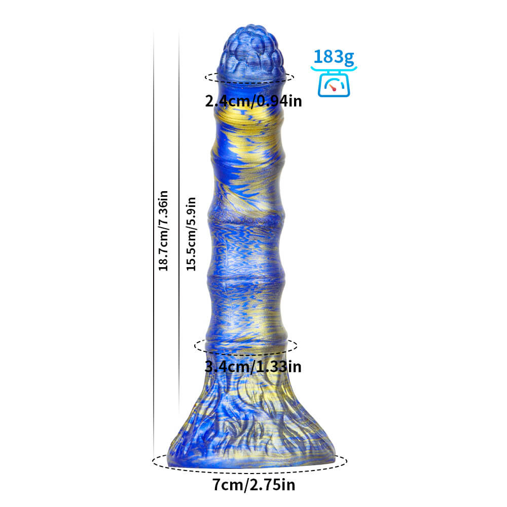 Gode Monstre Fantaisie Silicone 7 pouces Bleu Noué