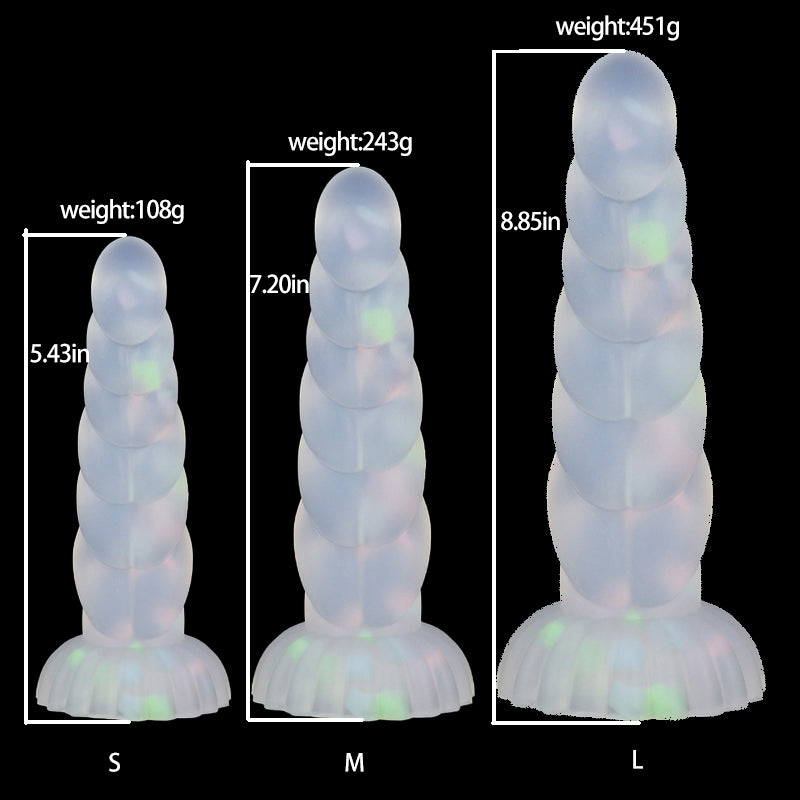 BIG ANAL DILDO 9 INCH LUMINOUS COLORFUL FEMALE BEADED SOFT