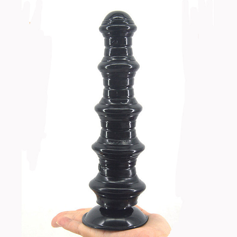 BEADED ANAL DILDO RIBBED 8 INCH BLACK