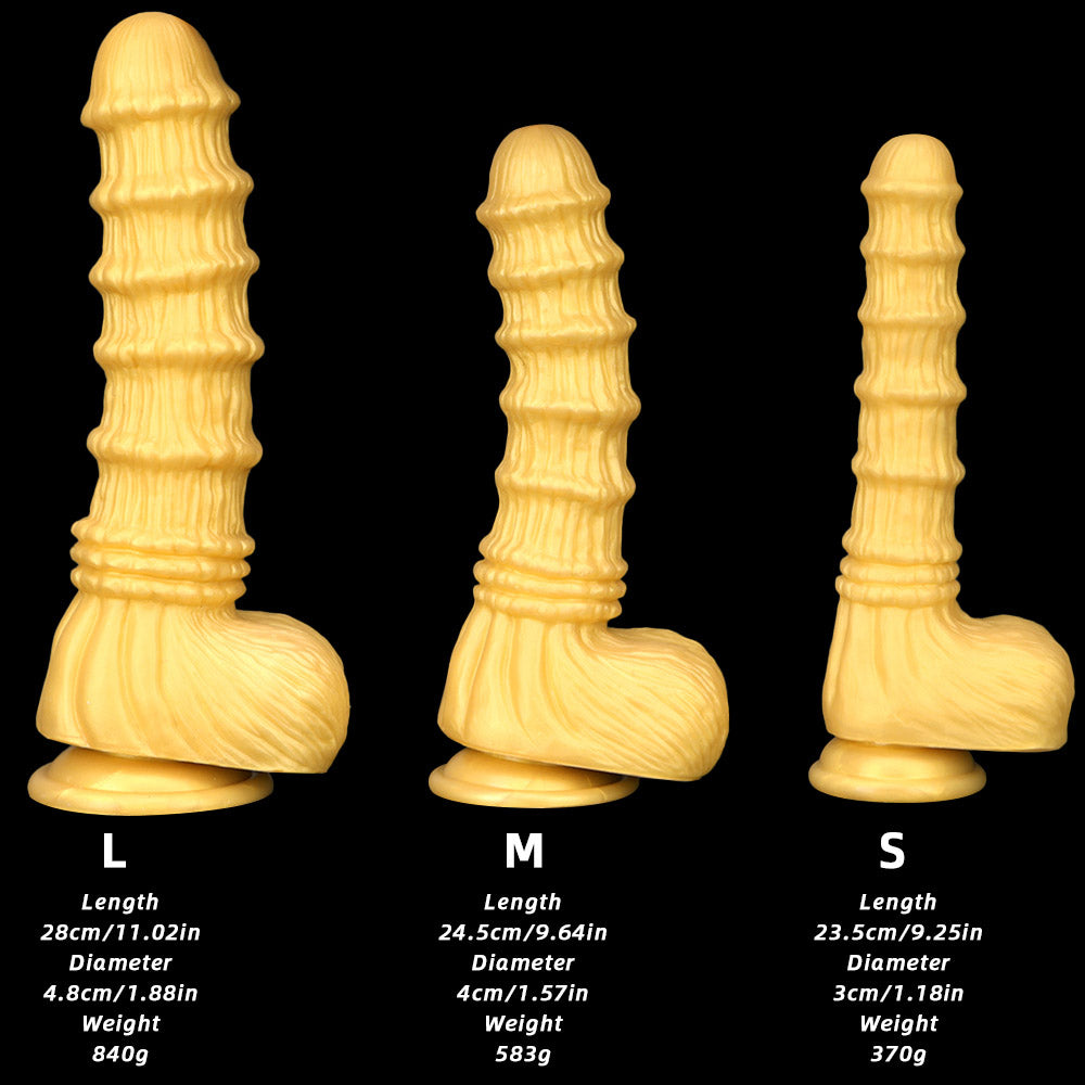 HORSE DILDO ANAL HUGE SILICONE 11 INCH KNOTTED GOLD