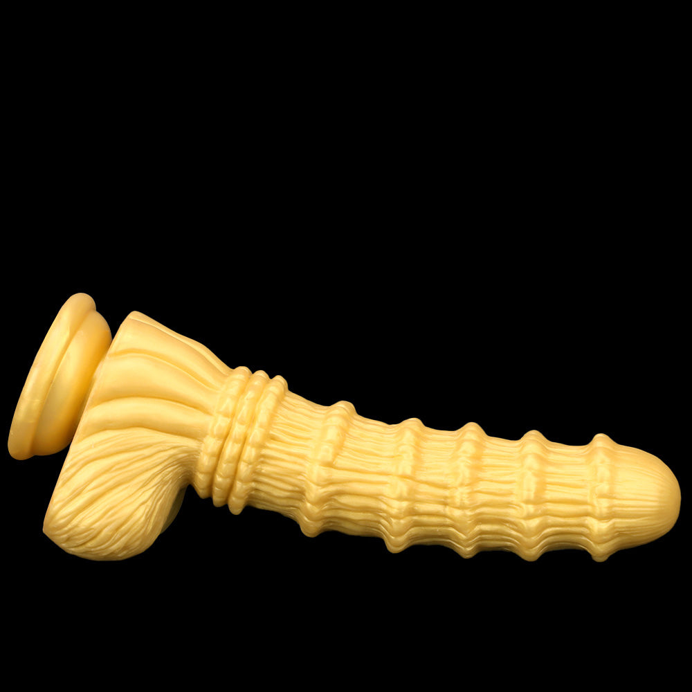 HORSE DILDO ANAL HUGE SILICONE 11 INCH KNOTTED GOLD