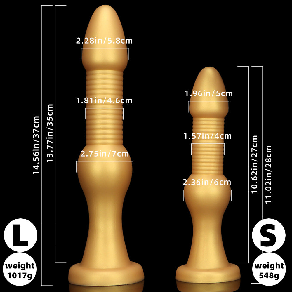 MONSTER DILDO ANAL HUGE SILICONE 15 INCH GOLD LONG BERDED