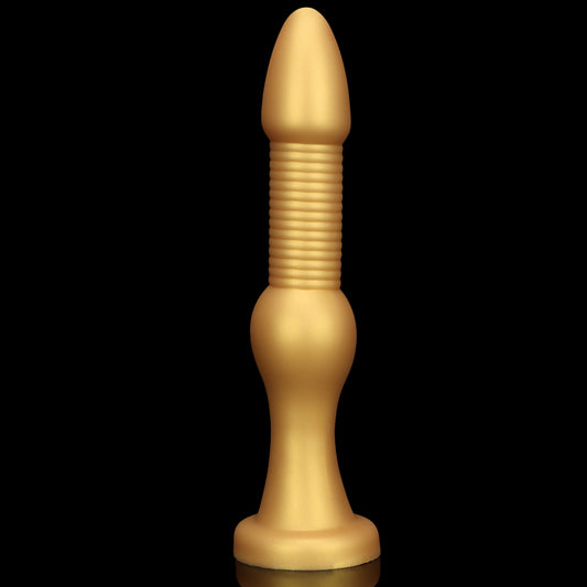 MONSTER DILDO ANAL HUGE SILICONE 15 INCH GOLD LONG BERDED