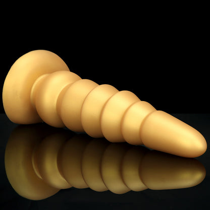 MONSTER DILDO ANAL HUGE SUCTION CUP SILICONE 14 INCH GOLD BEADED