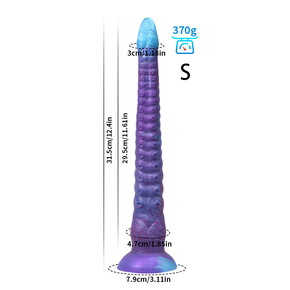 LONG DILDO ANAL GLOW IN THE DARK SILICONE 21 INCH VIOLET TAPEAED BEADED