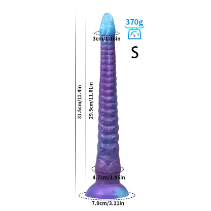 LONG DILDO ANAL GLOW IN THE DARK SILICONE 21 INCH VIOLET TAPEAED BEADED