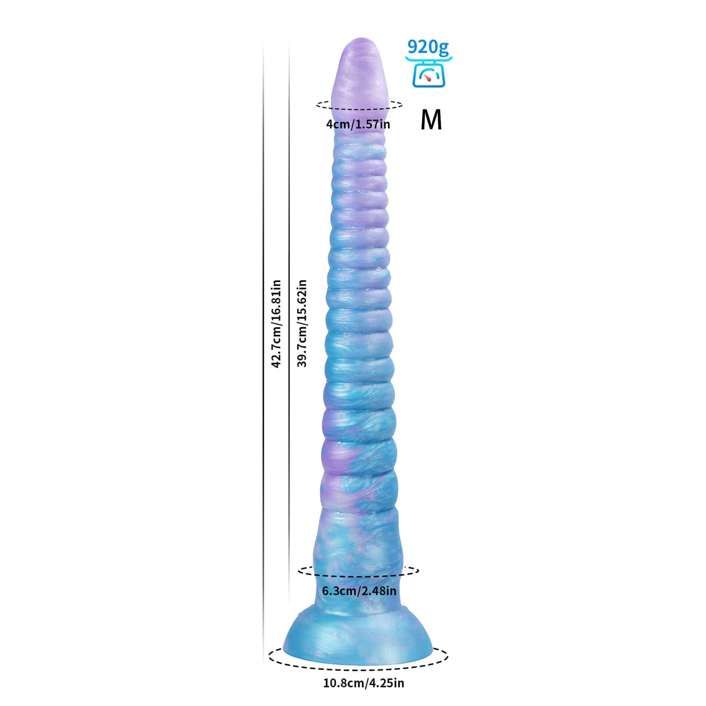 LONG DILDO ANAL GLOW IN THE DARK SILICONE 21 INCH BLUE TAPEAED BEADED