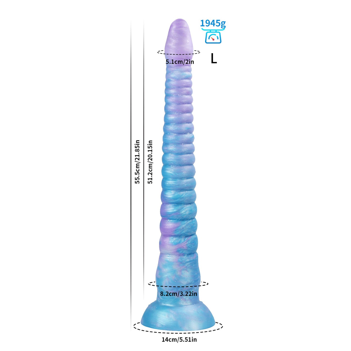 LONG DILDO ANAL GLOW IN THE DARK SILICONE 21 INCH BLUE TAPEAED BEADED