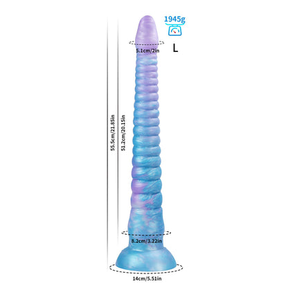 LONG DILDO ANAL GLOW IN THE DARK SILICONE 21 INCH BLUE TAPEAED BEADED