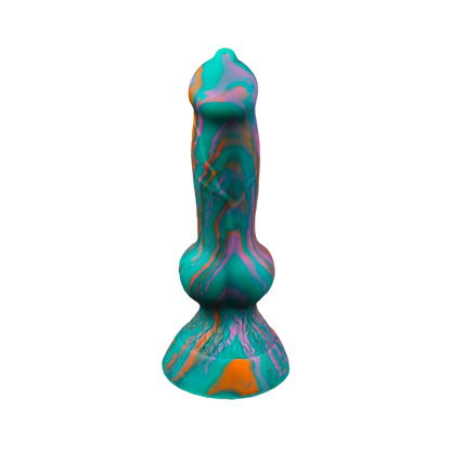 DILDO POUR CHIEN À VENTOUSE NOUÉE EN SILICONE 7 POUCES VERT