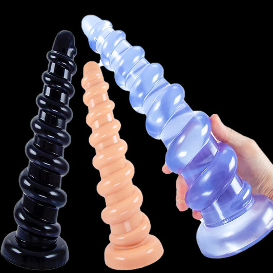 LONG ANAL DILDO FOR MEN RIBBED10 INCH BLACK BEADED