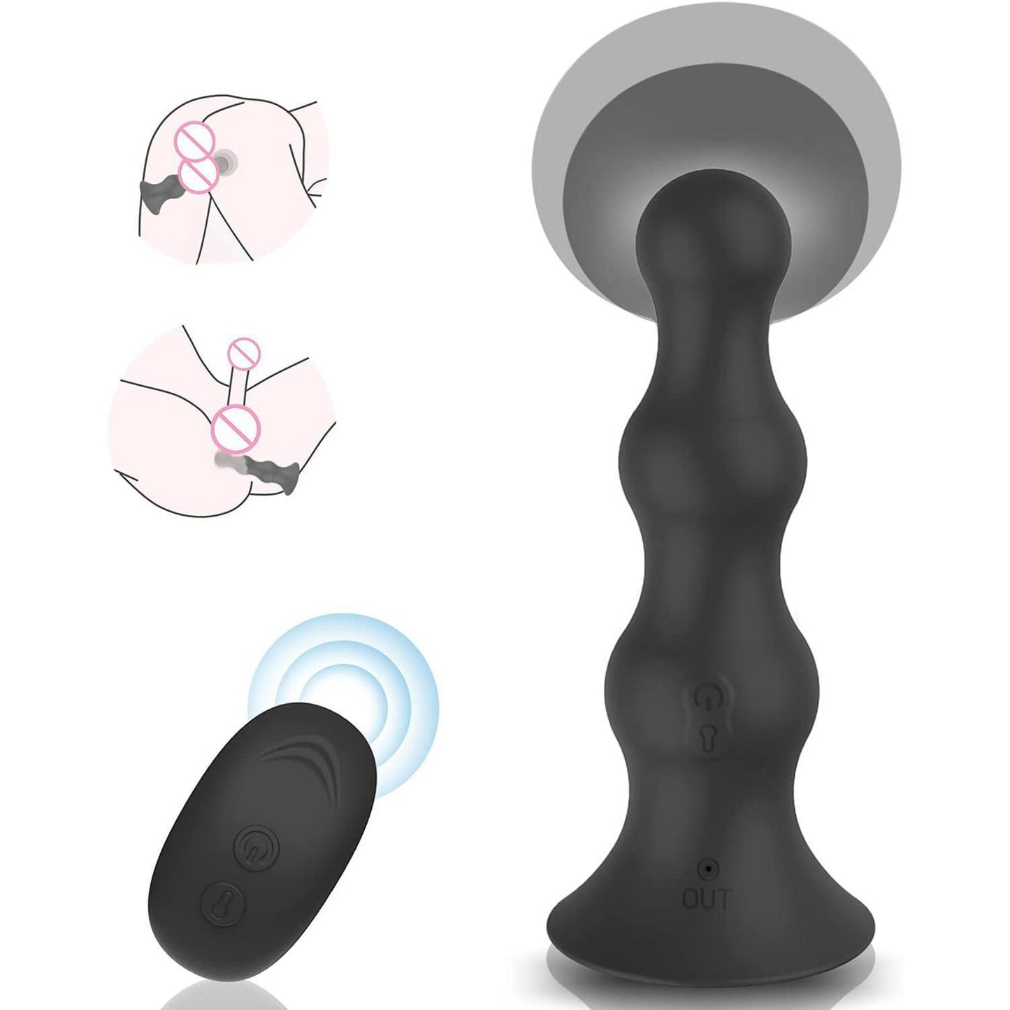 VIBRATING ANAL DILDO BEADED 7 INCH BLACK