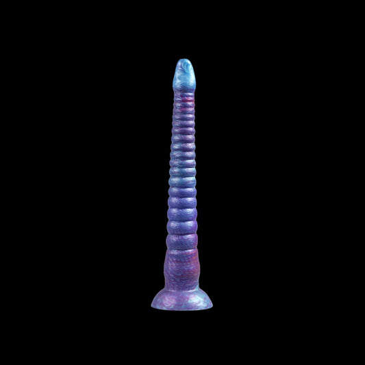 LONG DILDO ANAL GLOW IN THE DARK SILICONE 21 INCH VIOLET TAPEAED BEADED